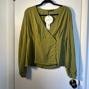 Brand new olive green blouse with button detail
